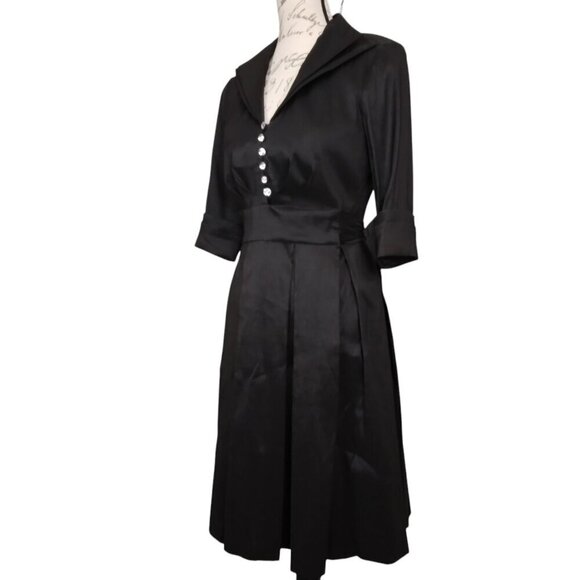 Donna Ricco | Black Party/Cocktail Taffeta Wrap Dress Rhinestone Button | Size 8 - Picture 4 of 9